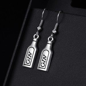 Trendy Vintage Wine Bottle Antique Silver Plated Earrings for Women